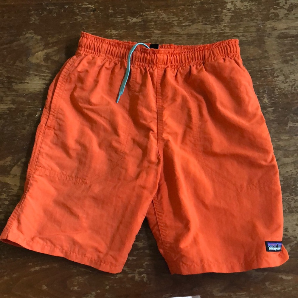 Patagonia boys orange swim trunks